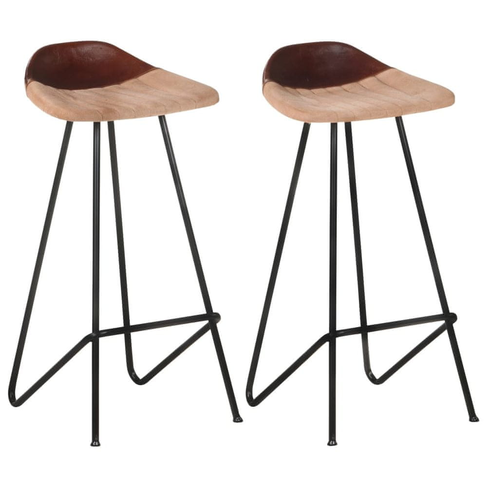 Vidaxl Barové stoličky, 2 ks, hnedá prírodná koža